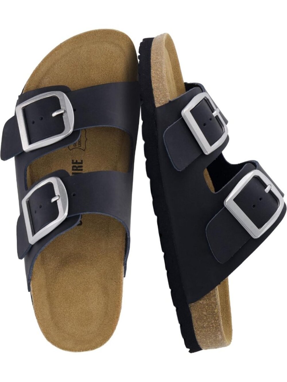 Genuine Leather Slide Sandals with Cork Footbed for Women - Comfortable